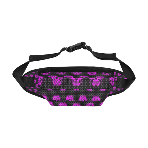 skulls and dotts, pink by JamColors Fanny Pack/Large (Model 1676)
