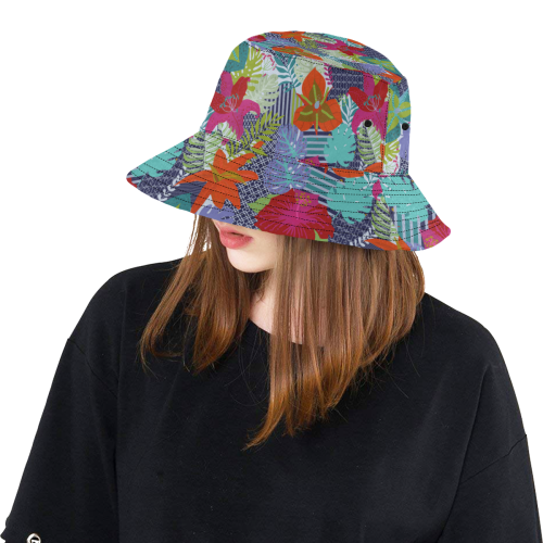 Geometric Shapes Tropical Flowers Pattern 2 All Over Print Bucket Hat