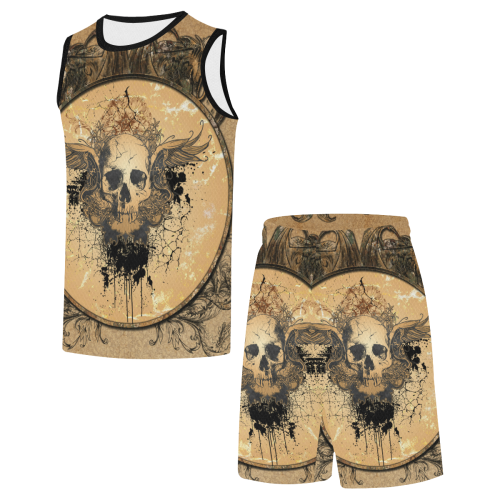 Awesome skull with wings and grunge All Over Print Basketball Uniform