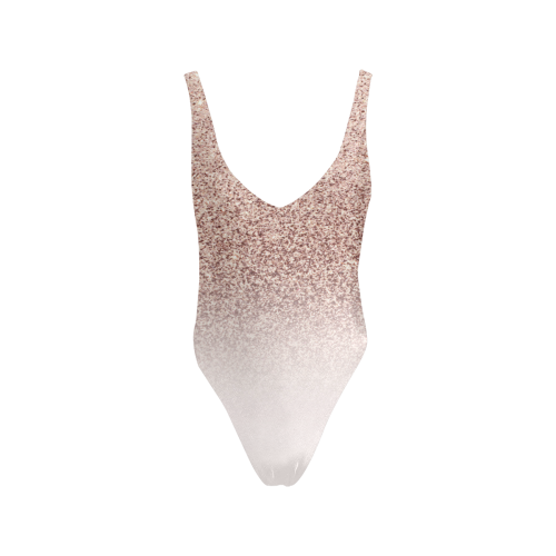Rose Gold Glitter Ombre Pink White Sexy Low Back One-Piece Swimsuit (Model S09)
