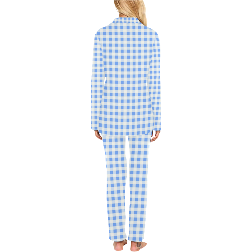 Sky Blue Gingham Women's Long Pajama Set