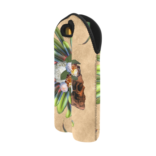 Amazing skull with feathers and flowers 2-Bottle Neoprene Wine Bag