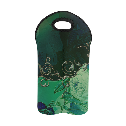 Green floral design 2-Bottle Neoprene Wine Bag