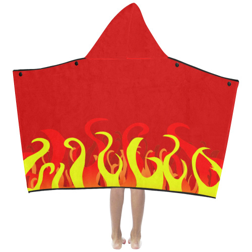 Fire and Flames on Red Kids' Hooded Bath Towels