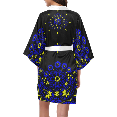 blue yellow bandana version 2 Kimono Robe
