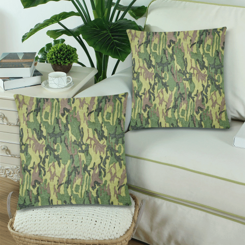Military Camo Green Woodland Camouflage Custom Zippered Pillow Cases 18"x 18" (Twin Sides) (Set of 2)