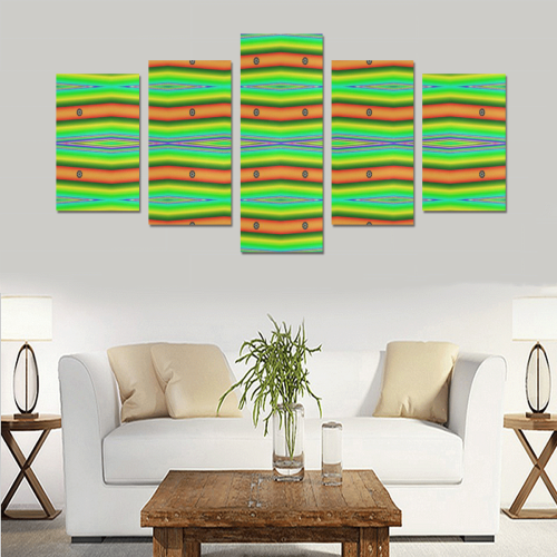 Bright Green Orange Stripes Pattern Abstract Canvas Print Sets C (No Frame)
