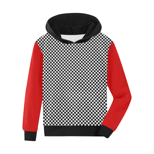 Checkerboard Black and White / Red Kids' All Over Print Hoodie (Model H38)