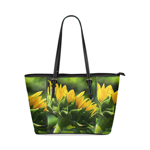 Sunflower New Beginnings Leather Tote Bag/Small (Model 1640)