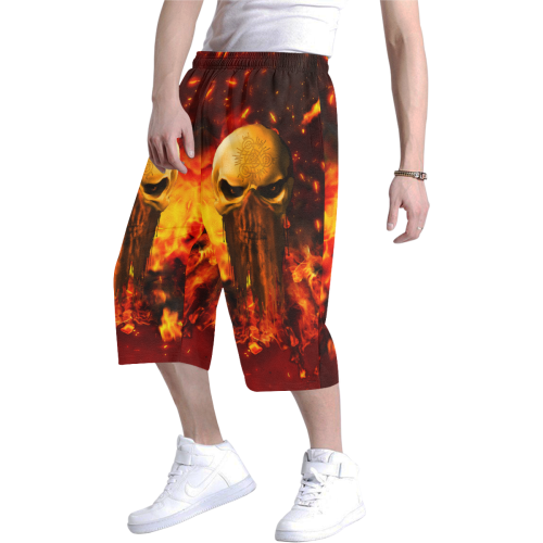 Amazing skull with fire Men's All Over Print Baggy Shorts (Model L37)