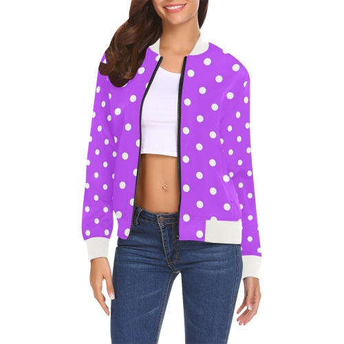 Royal Purple White Dots All Over Print Bomber Jacket for Women (Model H19)