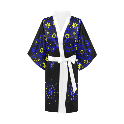 blue yellow bandana version 3 Kimono Robe