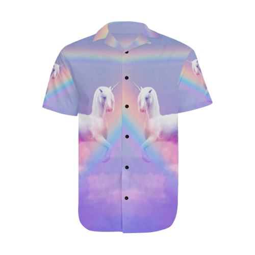 Unicorn and Rainbow Men's Short Sleeve Shirt with Lapel Collar (Model T54)