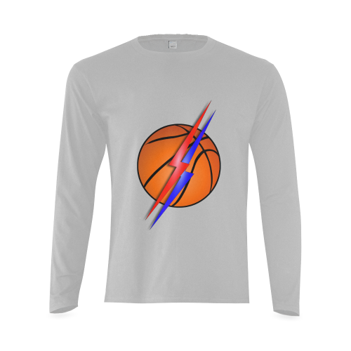 Basketball Lightning Bolt Red and Blue on Gray Sunny Men's T-shirt (long-sleeve) (Model T08)