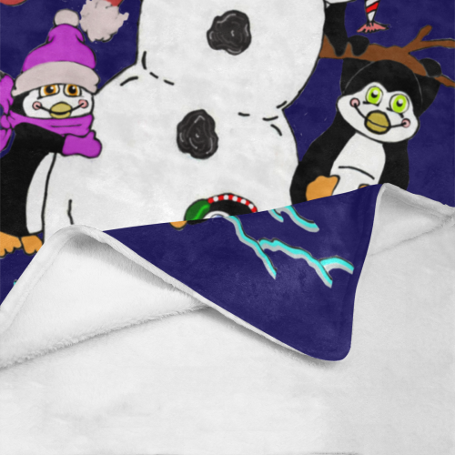 Christmas Snowman And Penguins Blue Ultra-Soft Micro Fleece Blanket 40"x50"