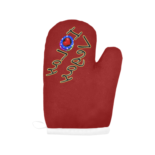 Las Vegas Love Poker Chips on Red Oven Mitt (Two Pieces)