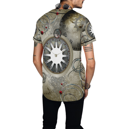 Steampunk, noble design, clocks and gears All Over Print Baseball Jersey for Men (Model T50)