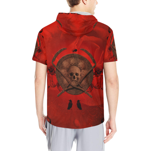 Skulls on red vintage background All Over Print Short Sleeve Hoodie for Men (Model H32)