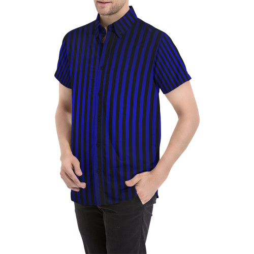 Midnight Blue Stripes Men's All Over Print Short Sleeve Shirt/Large Size (Model T53)