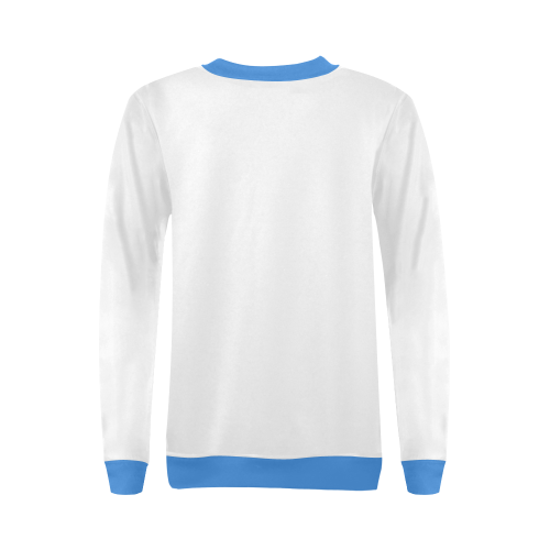 Patchwork Heart Teddy White/Blue All Over Print Crewneck Sweatshirt for Women (Model H18)