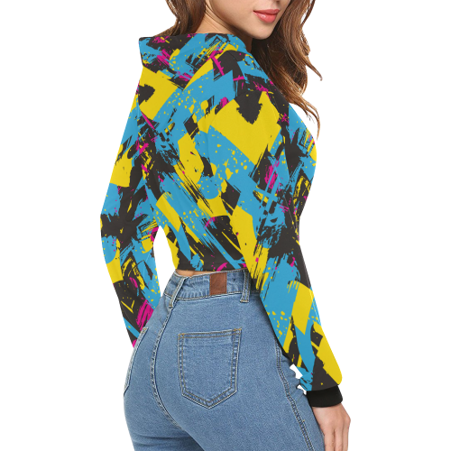 Colorful paint stokes on a black background All Over Print Crop Hoodie for Women (Model H22)