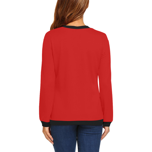 Patchwork Heart Teddy Red/Black All Over Print Crewneck Sweatshirt for Women (Model H18)