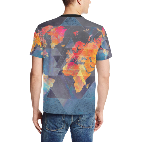 world map #map #worldmap Men's All Over Print T-Shirt (Solid Color Neck) (Model T63)