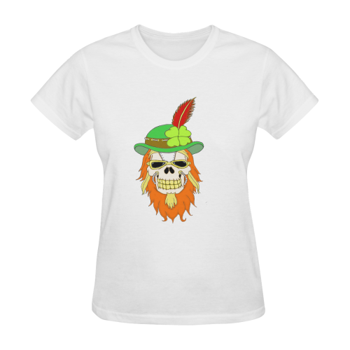 Irish Sugar Skull White Women's T-Shirt in USA Size (Two Sides Printing)