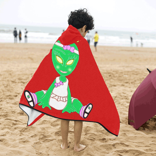 Alien Baby Girl Red Kids' Hooded Bath Towels