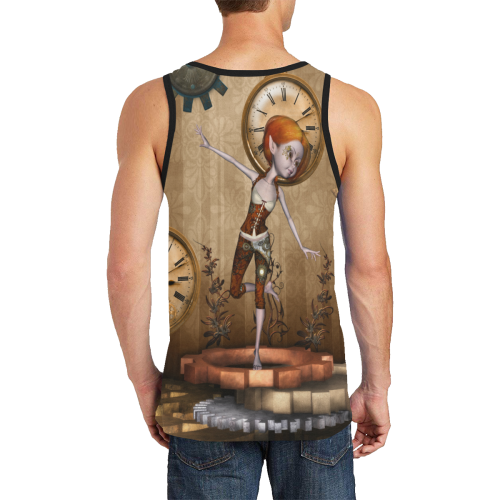 Steampunk girl, clocks and gears Men's All Over Print Tank Top (Model T57)