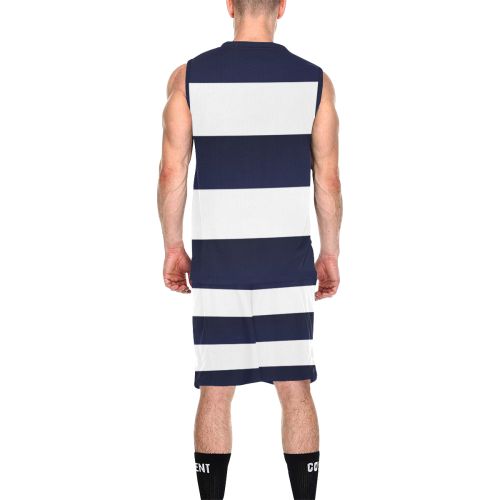 Blue White Stripes All Over Print Basketball Uniform