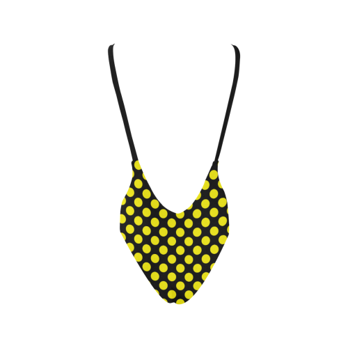 Yellow Polka Dots on Black Sexy Low Back One-Piece Swimsuit (Model S09)