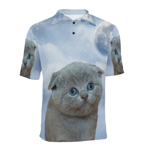 Lonely Little Kitty Men's All Over Print Polo Shirt (Model T55)