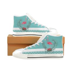 Retro Flamingo Chevron High Top Canvas Shoes for Kid (Model 017)