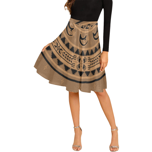 Bear Medicine Brown Melete Pleated Midi Skirt (Model D15)