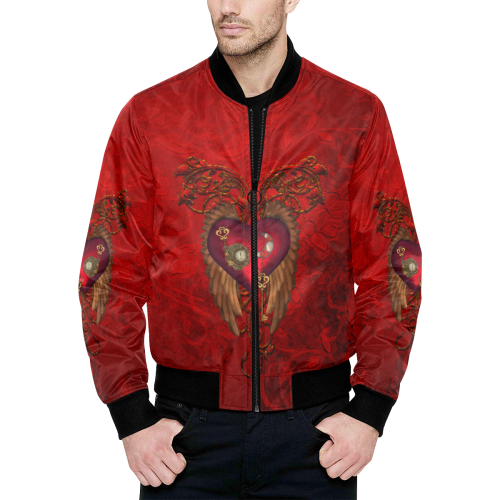 Beautiful heart, wings, clocks and gears All Over Print Quilted Bomber Jacket for Men (Model H33)