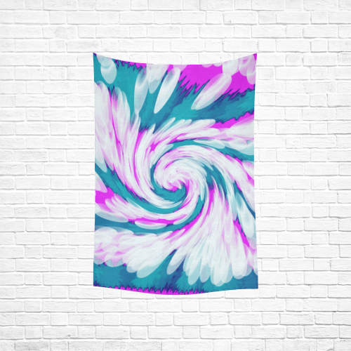 Turquoise Pink Tie Dye Swirl Abstract Cotton Linen Wall Tapestry 40"x 60"