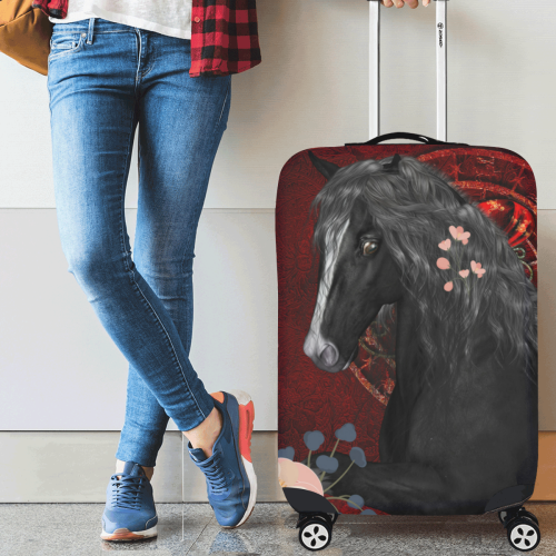 Black horse with flowers Luggage Cover/Medium 22"-25"
