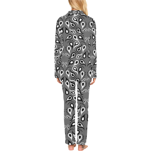 Black And White Paisley Women's Long Pajama Set