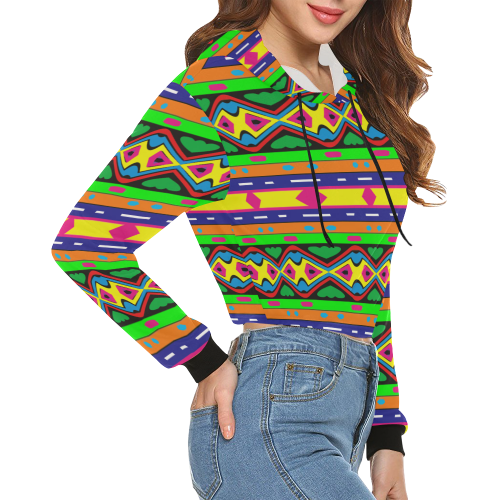 Distorted colorful shapes and stripes All Over Print Crop Hoodie for Women (Model H22)