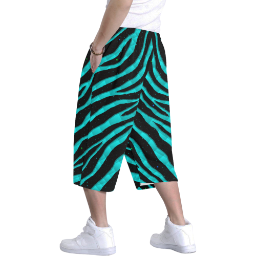 Ripped SpaceTime Stripes - Cyan Men's All Over Print Baggy Shorts (Model L37)