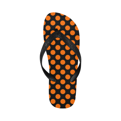 Orange Polka Dots on Black Flip Flops for Men/Women (Model 040)