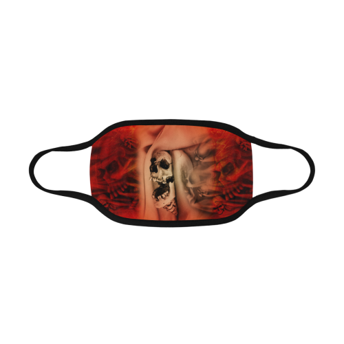 Creepy skulls on red background Mouth Mask