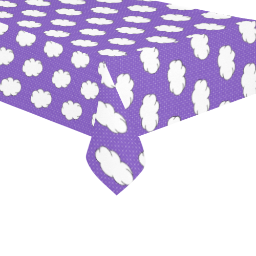 Clouds with Polka Dots on Purple Cotton Linen Tablecloth 60"x120"