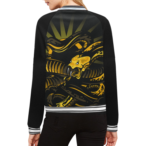Black & Gold Snake All Over Print Bomber Jacket for Women (Model H21)