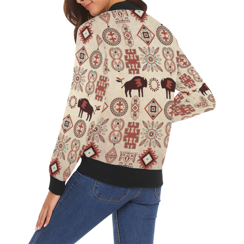 American Native Buffalo All Over Print Bomber Jacket for Women (Model H19)