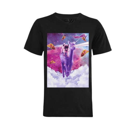 Cosmic Pug Riding Alpaca Unicorn Men's V-Neck T-shirt  Big Size(USA Size) (Model T10)
