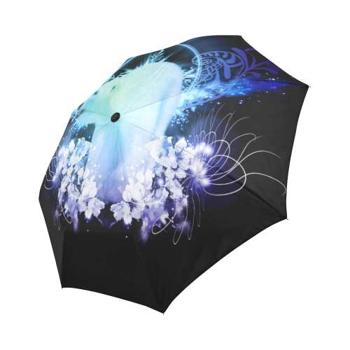 Amazing polar bear, blue flowers Auto-Foldable Umbrella (Model U04)