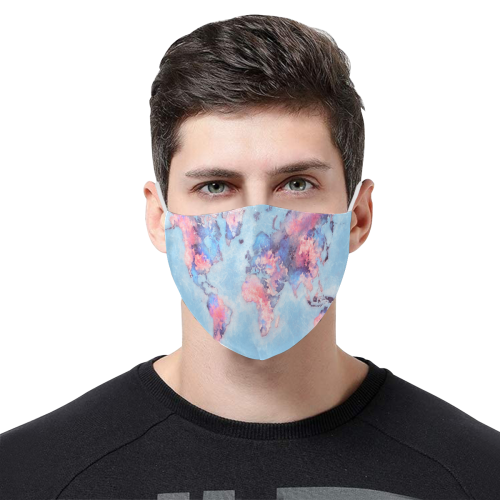 world map blue #map #worldmap 3D Mouth Mask with Drawstring (Pack of 5) (Model M04)