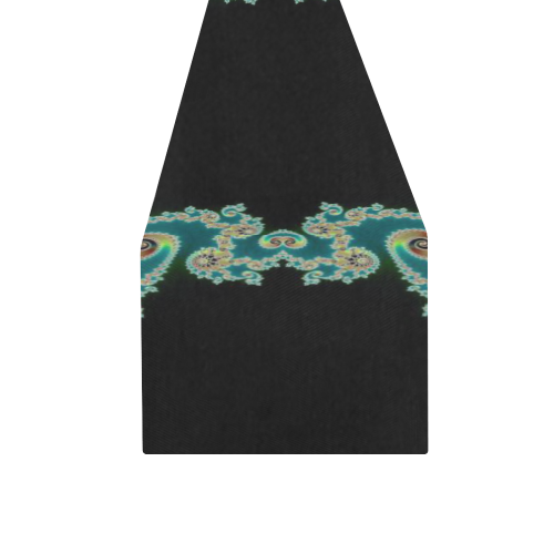 Aqua and Black  Hearts Lace Fractal Abstract Table Runner 16x72 inch